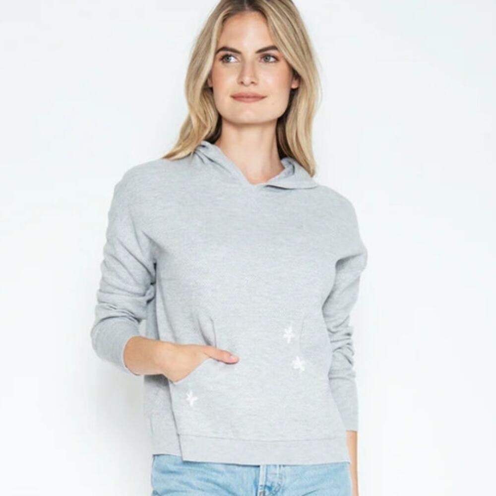 One Grey Day Tash Daisy Embroidered Hoodie Carbon Gray Size M Pullover Sweater